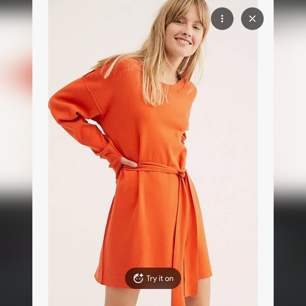 Free People Vibrant Orange Midi Belted Tunic Dress